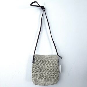 Vintage Straw NWT ROSETTI Crochet Woven Shoulder Bag w/ Brown Faux Leather Strap